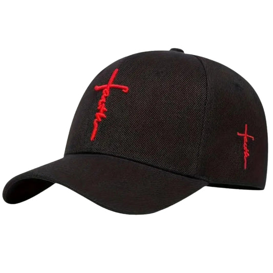 Christian Faith Hat - Faith Cross - Jesus -  Adjustable (Black/Red)