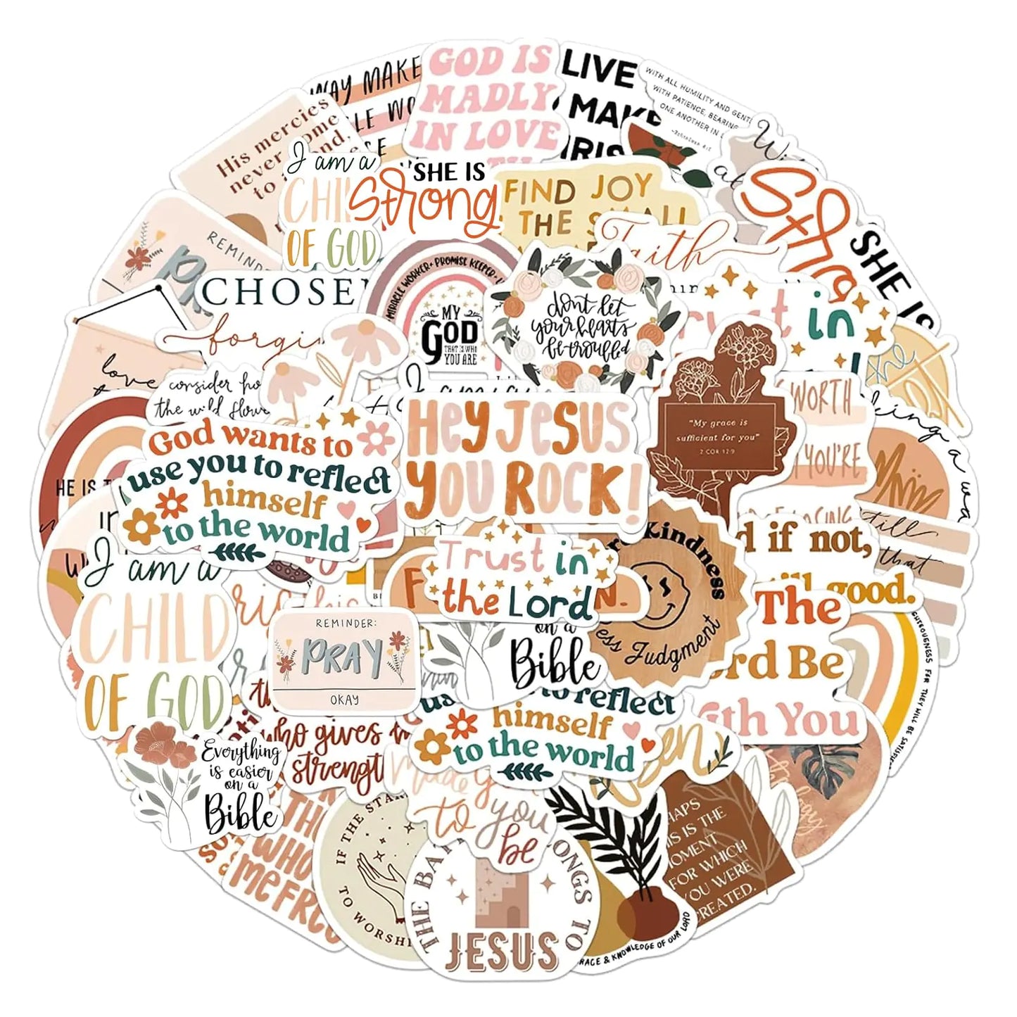Christian Jesus Stickers 50PCS Vinyl Waterproof Boho Aesthetic Bible Stickers for Water Bottles Laptop Phone Computer Guitar